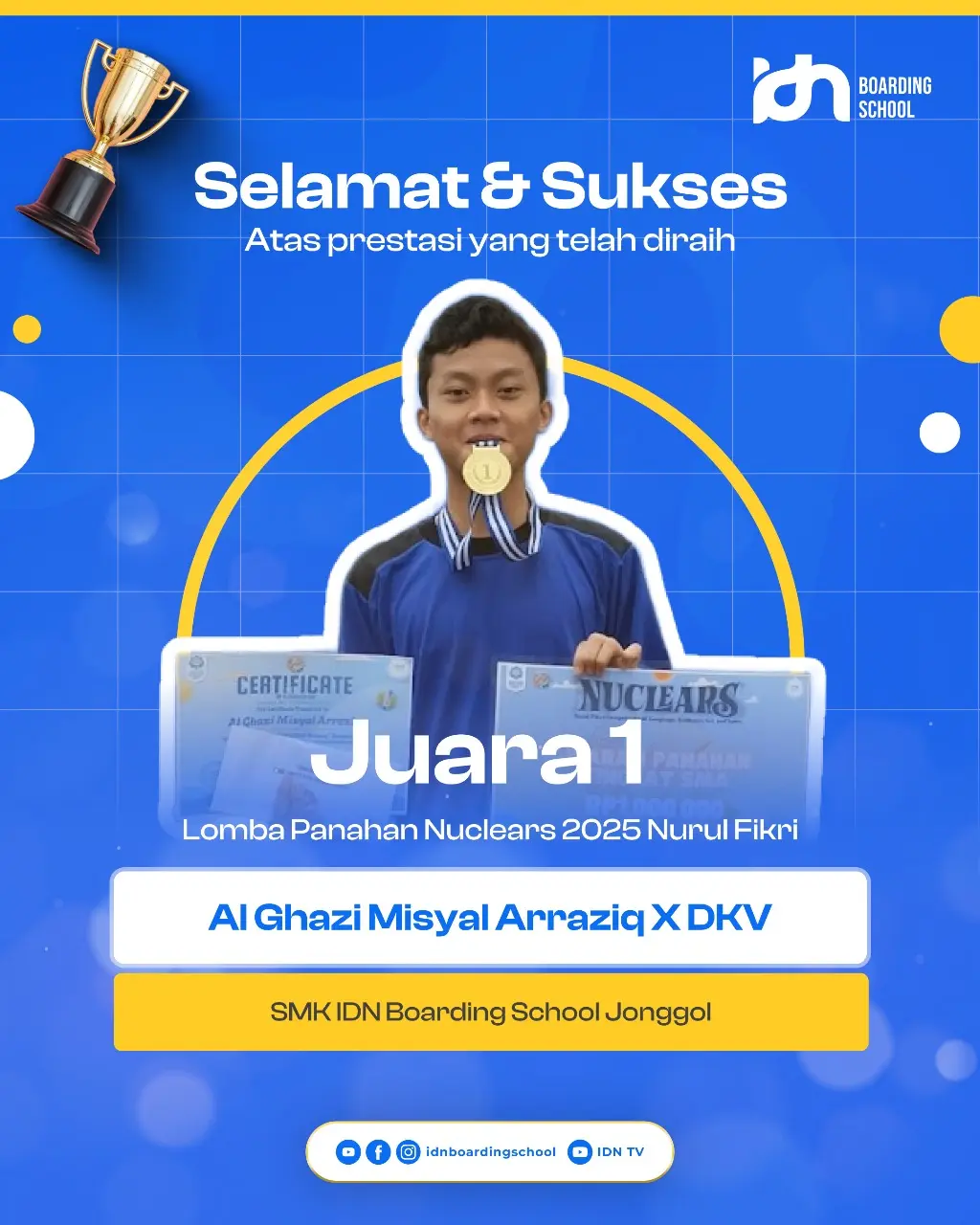 Al Ghazi Misyal Arraziq dari SMK IDN Jonggol saat bertanding di kompetisi Panahan NUCLEARS 2025.