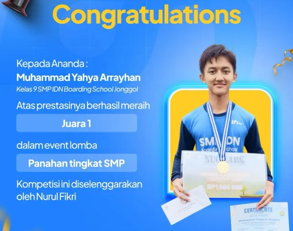 Santri IDN Boarding School Jonggol meraih Juara 1 lomba panahan di Nurul Fikri