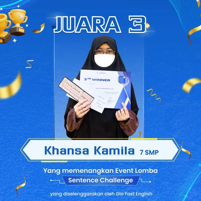 Santri IDN Boarding School Khansa Kamila meraih Juara 3 Sentence Challenge