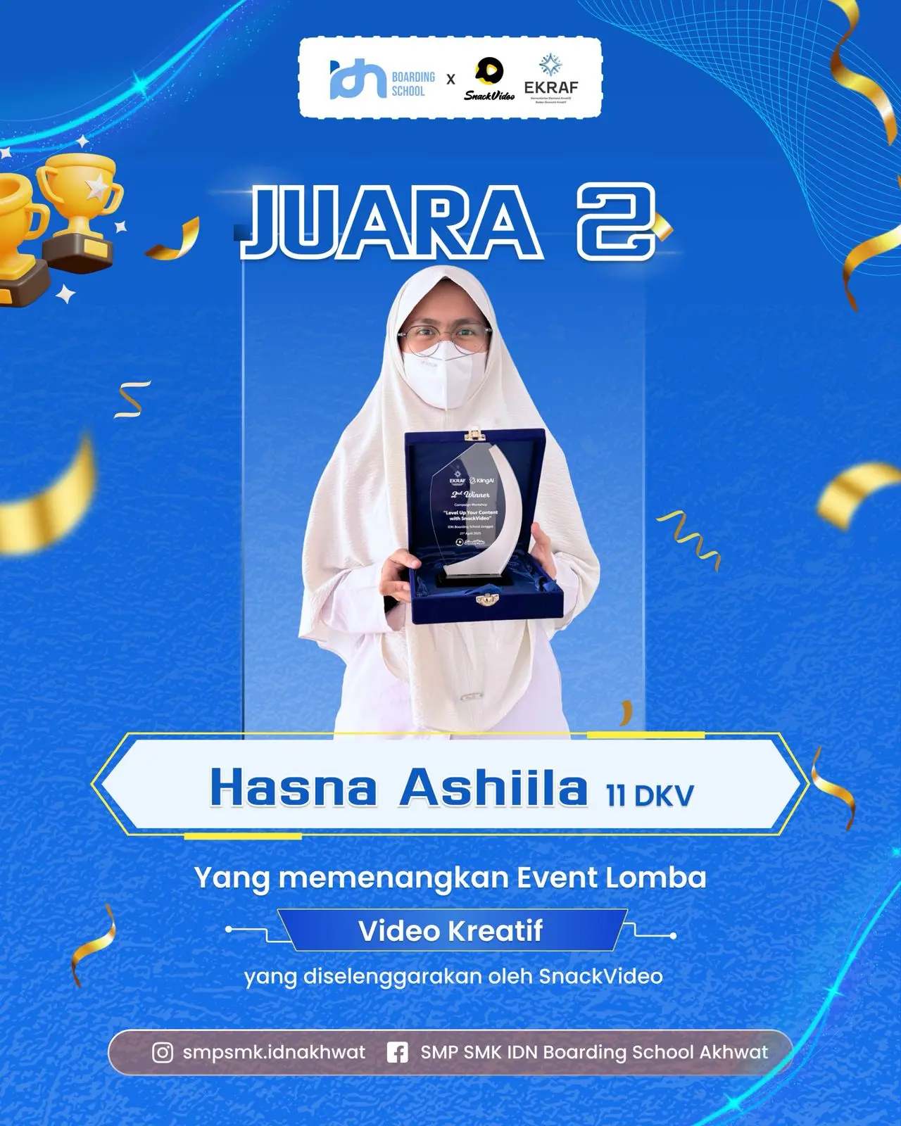 Santri IDN Boarding School Akhwat Juara 2 lomba Video Kreatif