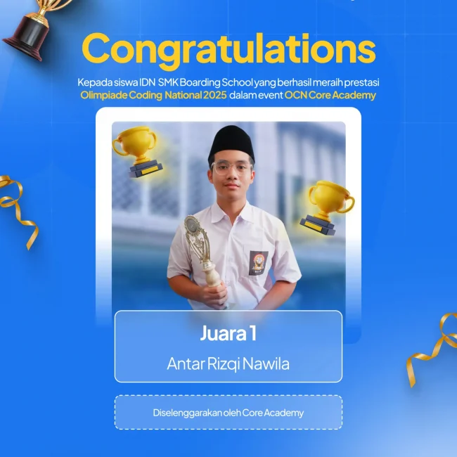 Antar Rizqi Nawila siswa IDN SMK Boarding School juara 1 coding nasional