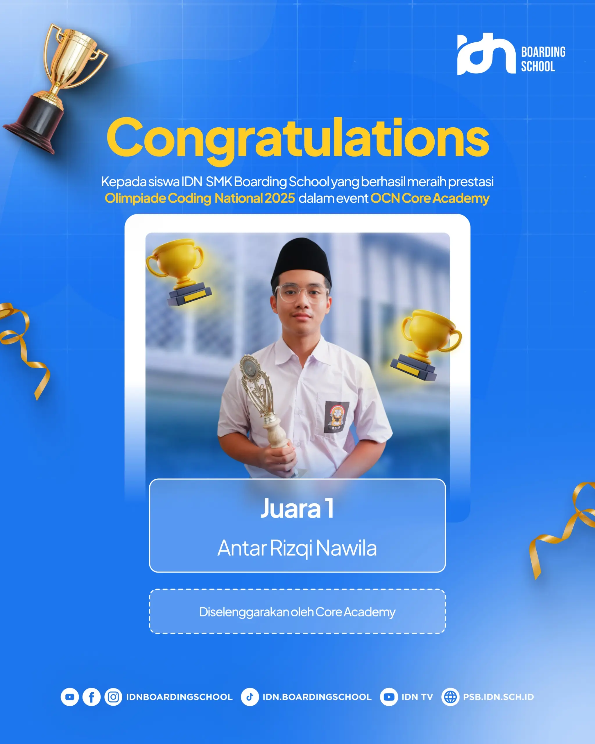 Antar Rizqi Nawila siswa IDN SMK Boarding School juara 1 coding nasional
