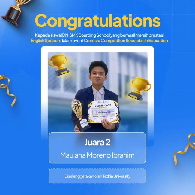 Santri SMK IDN Boarding School Jonggol meraih Juara 2 Speech Contest CORE 2025