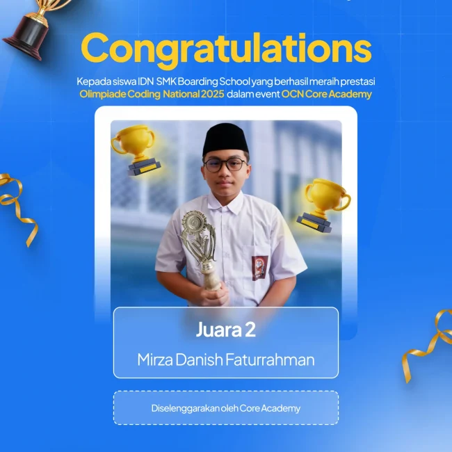 Mirza Danish Faturrahman siswa IDN SMK Boarding School juara 2 coding nasional