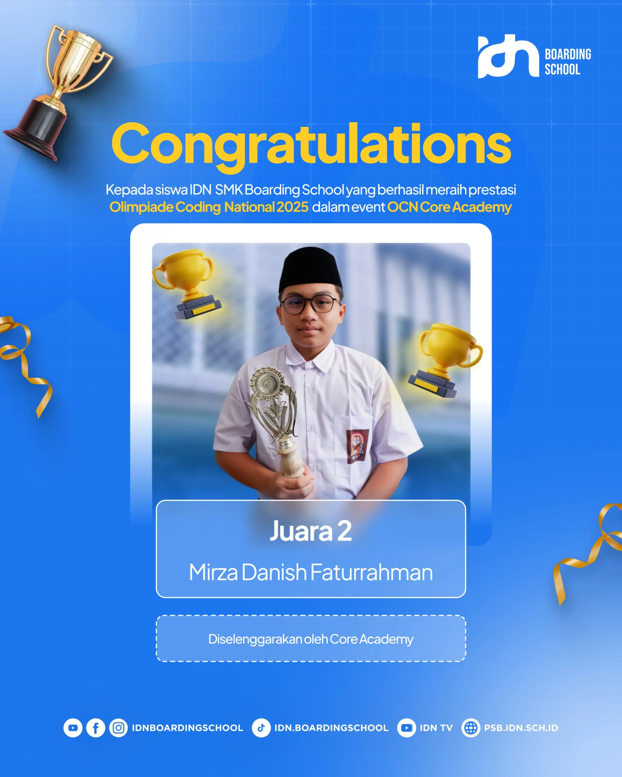 Mirza Danish Faturrahman siswa IDN SMK Boarding School juara 2 coding nasional