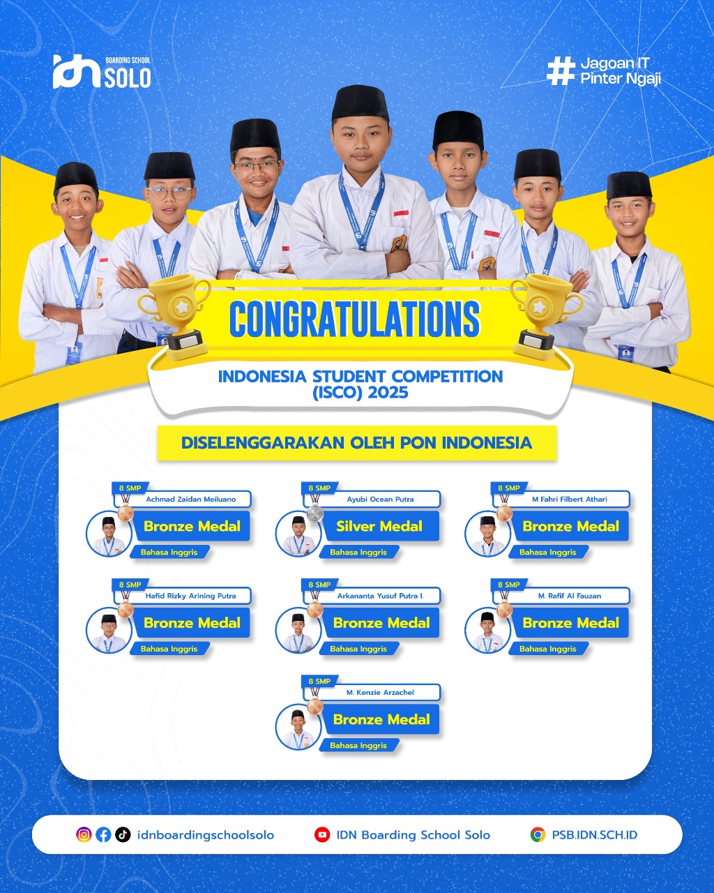 Santri IDN Boarding School Solo meraih juara Bahasa Inggris di ISCO 2025