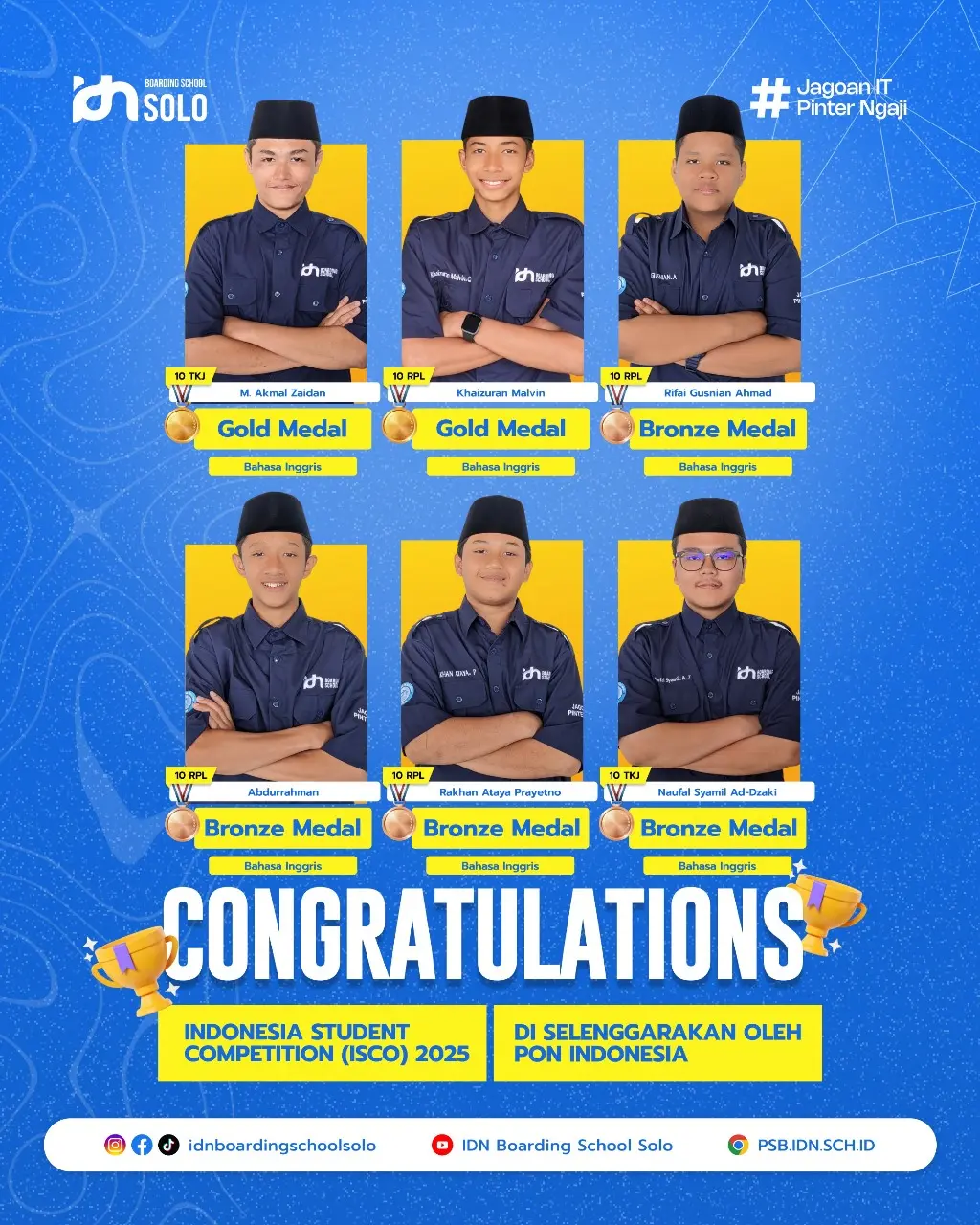 Foto santri SMK IDN Boarding School Solo dengan medali ISCO 2025