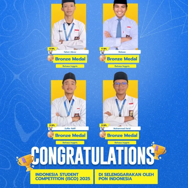 Foto santri kelas 11 SMK IDN Boarding School Solo peraih medali ISCO 2025
