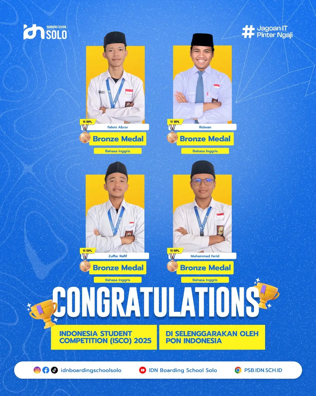 Foto santri kelas 11 SMK IDN Boarding School Solo peraih medali ISCO 2025