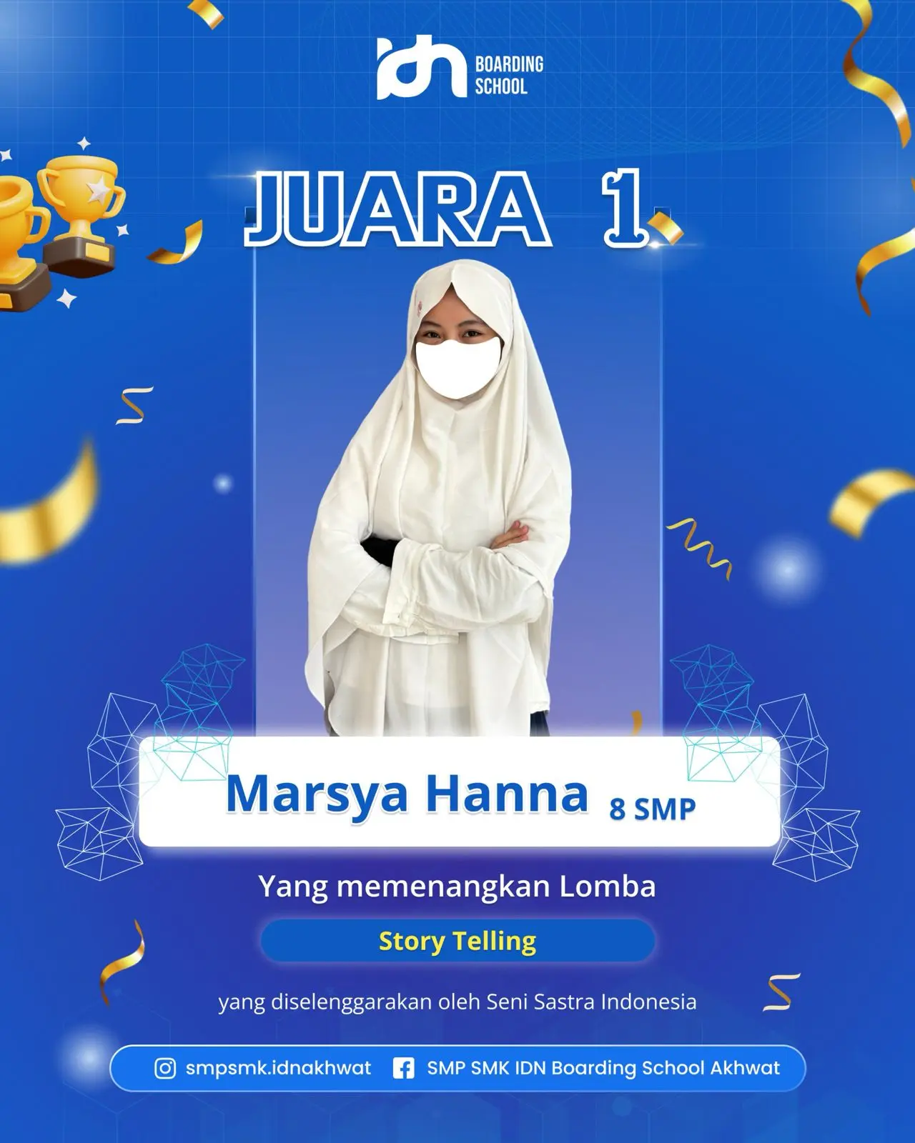 Santriwati SMP IDN Boarding School Akhwat raih Juara 1 Lomba Storytelling