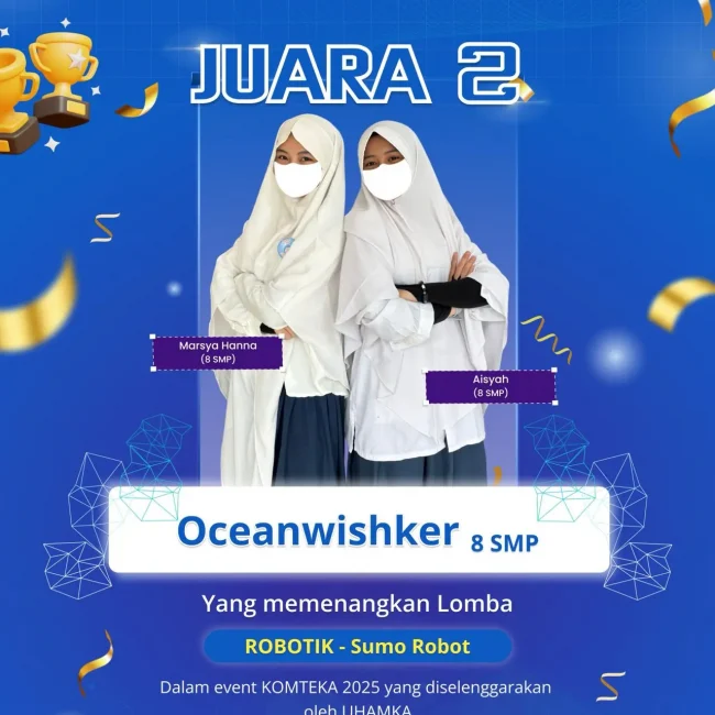 Aisyah dan Marsya Hanna Faradisa dari SMP IDN Akhwat meraih Juara 2 Robot Sumo
