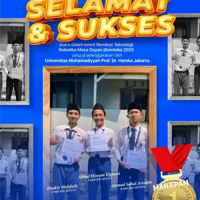Tim Robotik SMP IDN Backpacker School Sentul Bogor memenangkan Juara Harapan 1 di ajang Komteka 2025