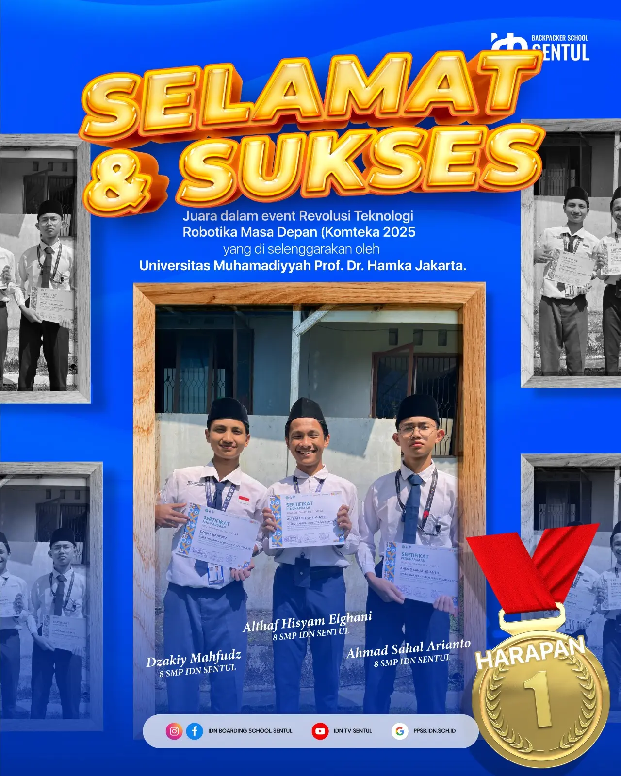 Tim Robotik SMP IDN Backpacker School Sentul Bogor memenangkan Juara Harapan 1 di ajang Komteka 2025