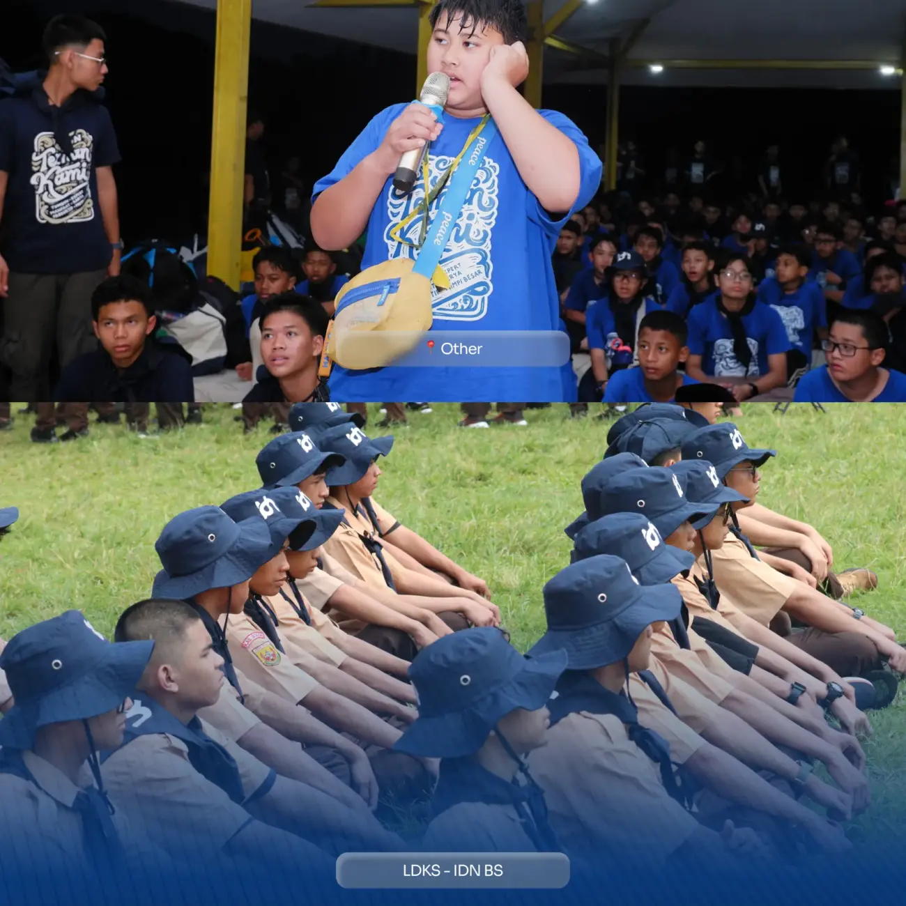 siswa baru mengumandangkan adzan