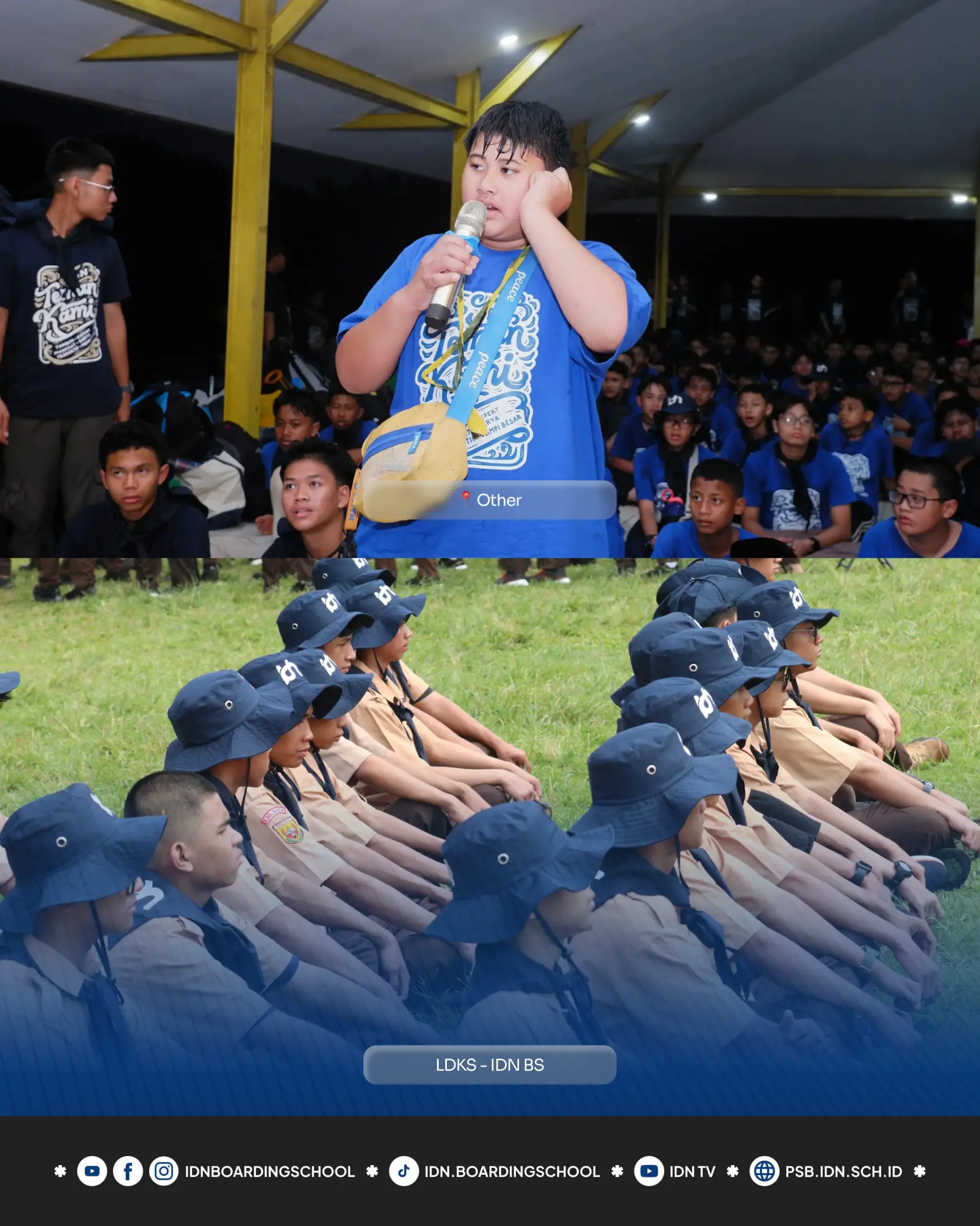 siswa baru mengumandangkan adzan