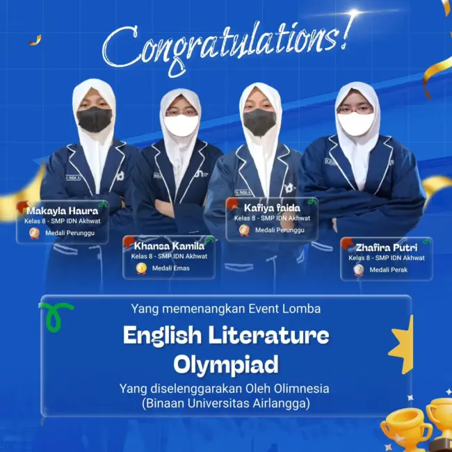 Santri SMP IDN Boarding School Islami Terbaik raih medali English Literature Olympiad Nasional 2025