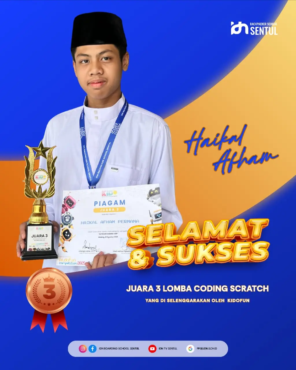 Santri SMP IDN Backpacker School Juara 3 Coding Scratch Kidofun Competition
