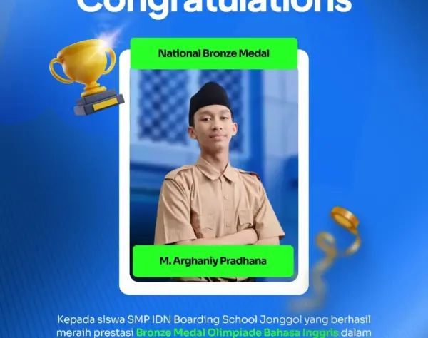 Muhammad Arghaniy Pradhana santri SMP IDN Jonggol raih Medali Perak Olimpiade Bahasa Inggris POSN