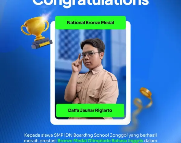 Daffa Jauhar Rigiarto santri SMP IDN Jonggol raih Medali Perak Olimpiade Bahasa Inggris POSN