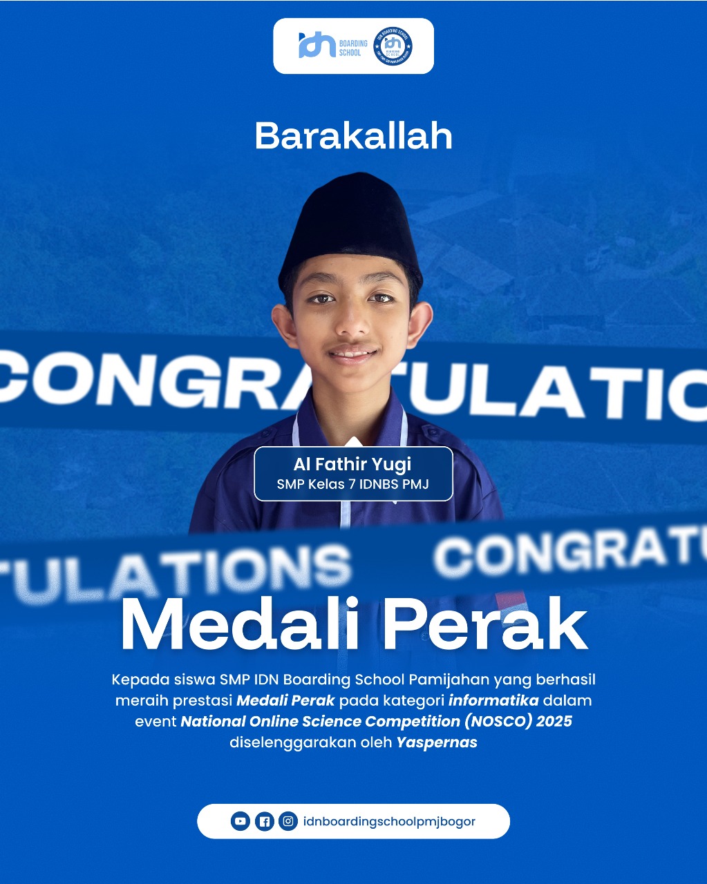 Santri SMP IDN Boarding School Pamijahan Juara 2 Informatika NOSCO 2025