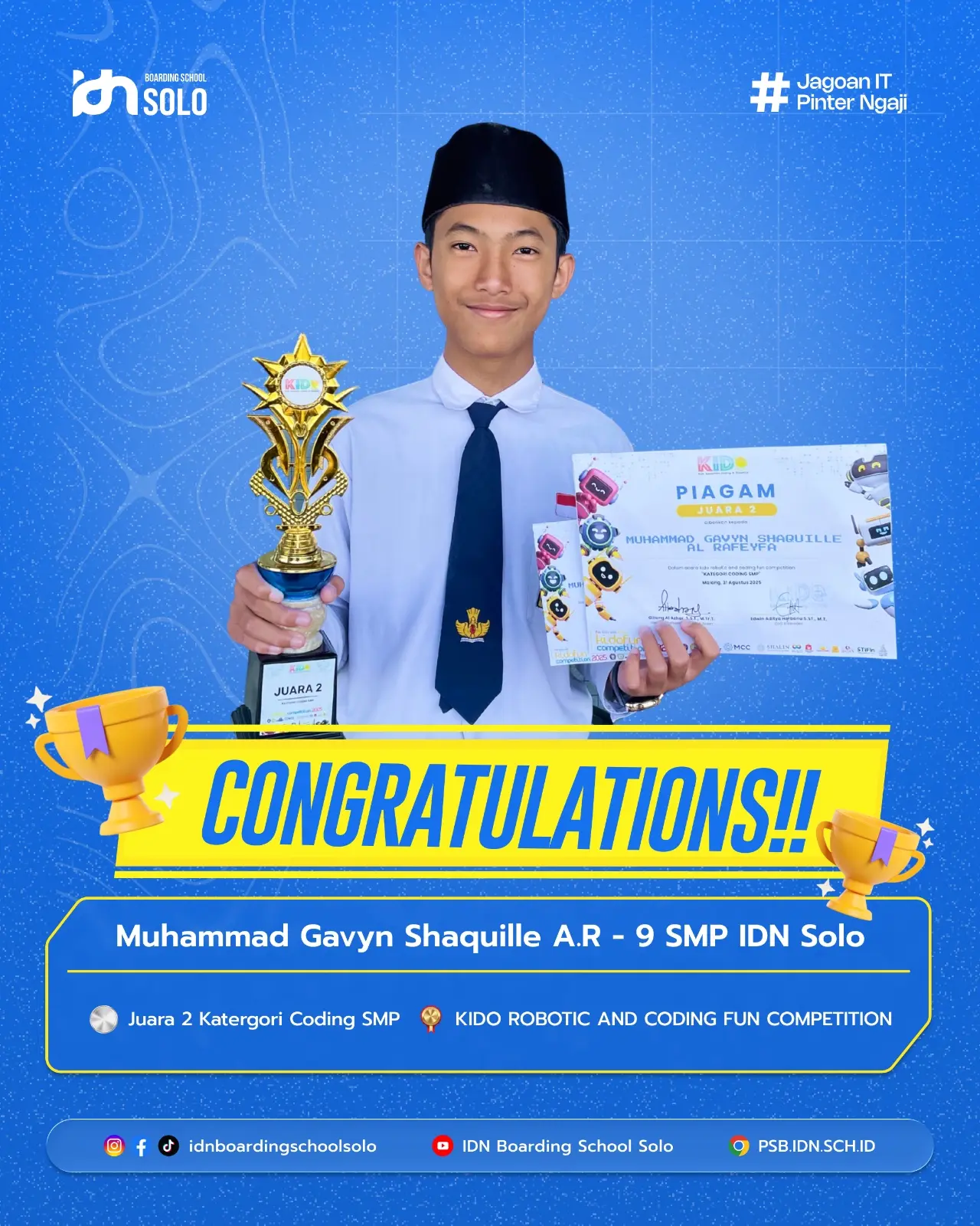 Muhammad Gavyn Shaquille santri SMP IDN Solo raih Juara 2 Coding Scratch KIDOFUN Competition