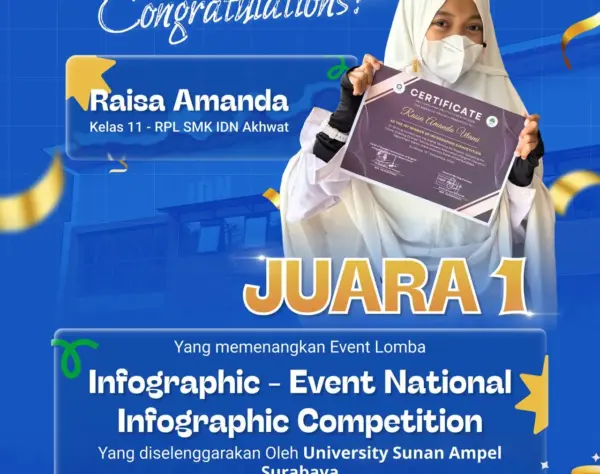 Santri SMK IDN Akhwat Raisa Amanda Utami meraih Juara 1 National Infographic Competition