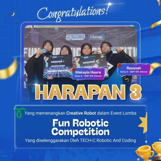 Makayla Haura dan Rozanah SMP IDN Akhwat Harapan 3 Creative Robot Fun Robotic Competition