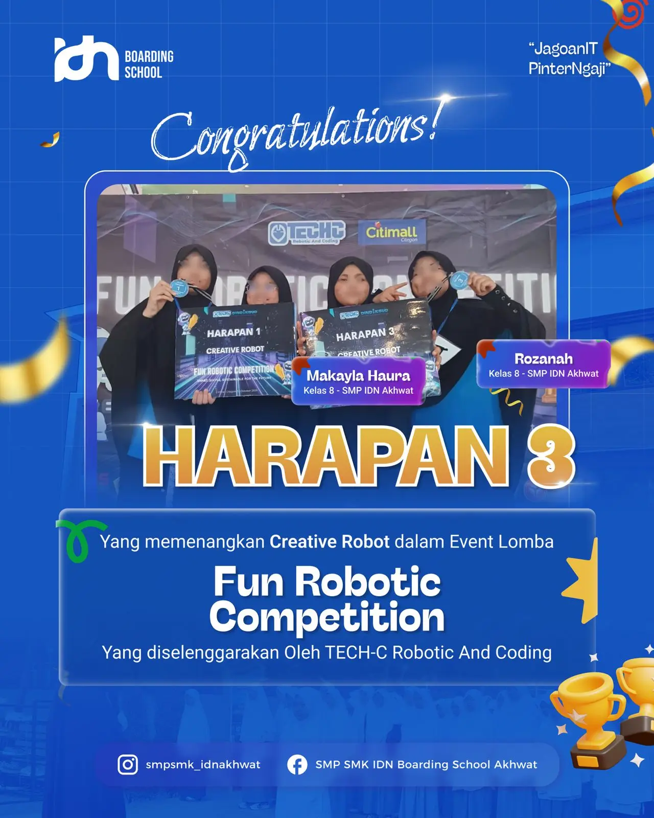 Makayla Haura dan Rozanah SMP IDN Akhwat Harapan 3 Creative Robot Fun Robotic Competition