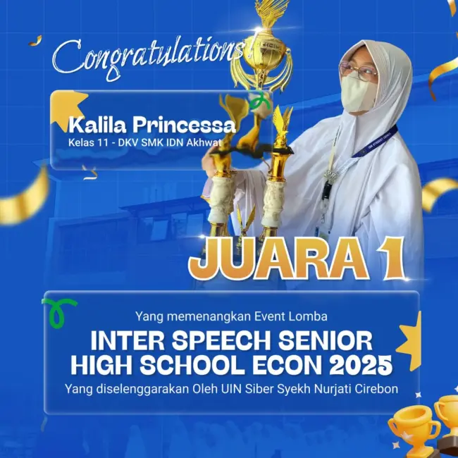 Santri akhwat SMK IDN Boarding School Juara 1 Speech Contest UIN Siber Syekh Nurjati Cirebon