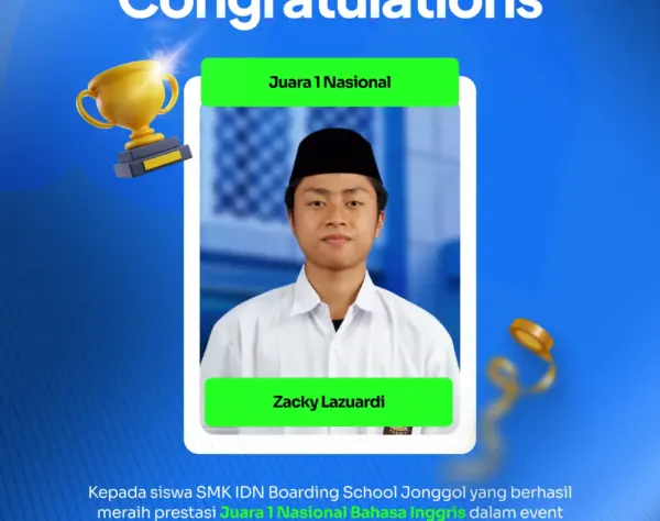 Zaky Lazuardi SMK IDN Jonggol Juara 1 Nasional Bahasa Inggris