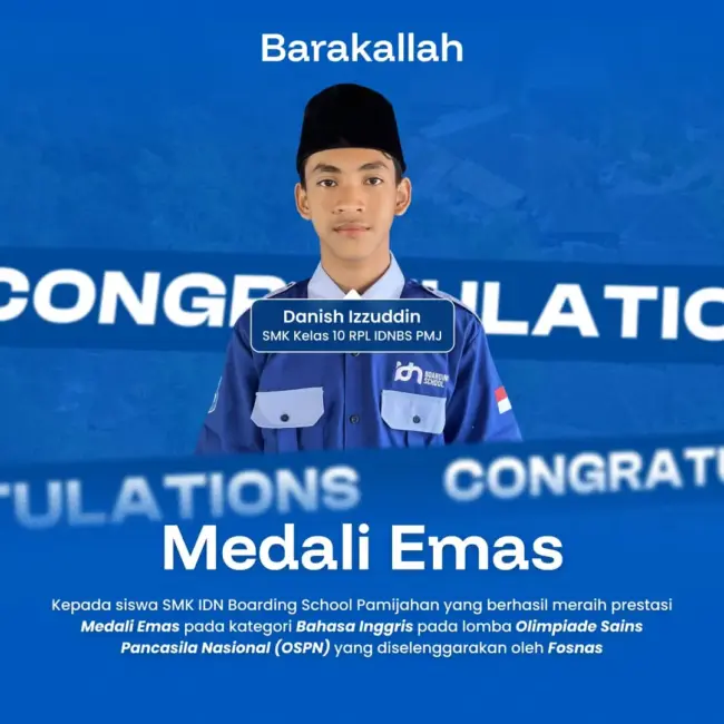 Santri SMK IDN Boarding School Pamijahan Medali Emas Bahasa Inggris