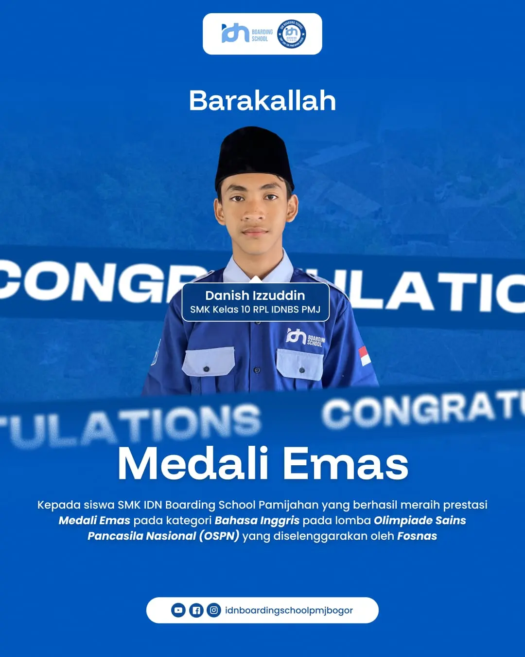 Santri SMK IDN Boarding School Pamijahan Medali Emas Bahasa Inggris