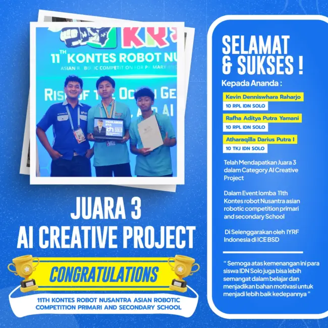 Santri SMK IDN Solo raih Bronze Medal AI Creative Project