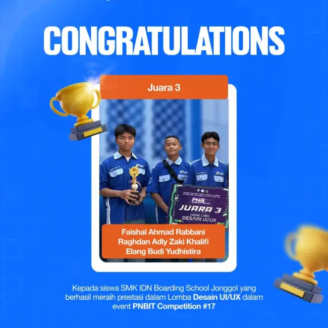 Santri SMK & SMP IDN Jonggol Raih Juara 3 UI/UX Design