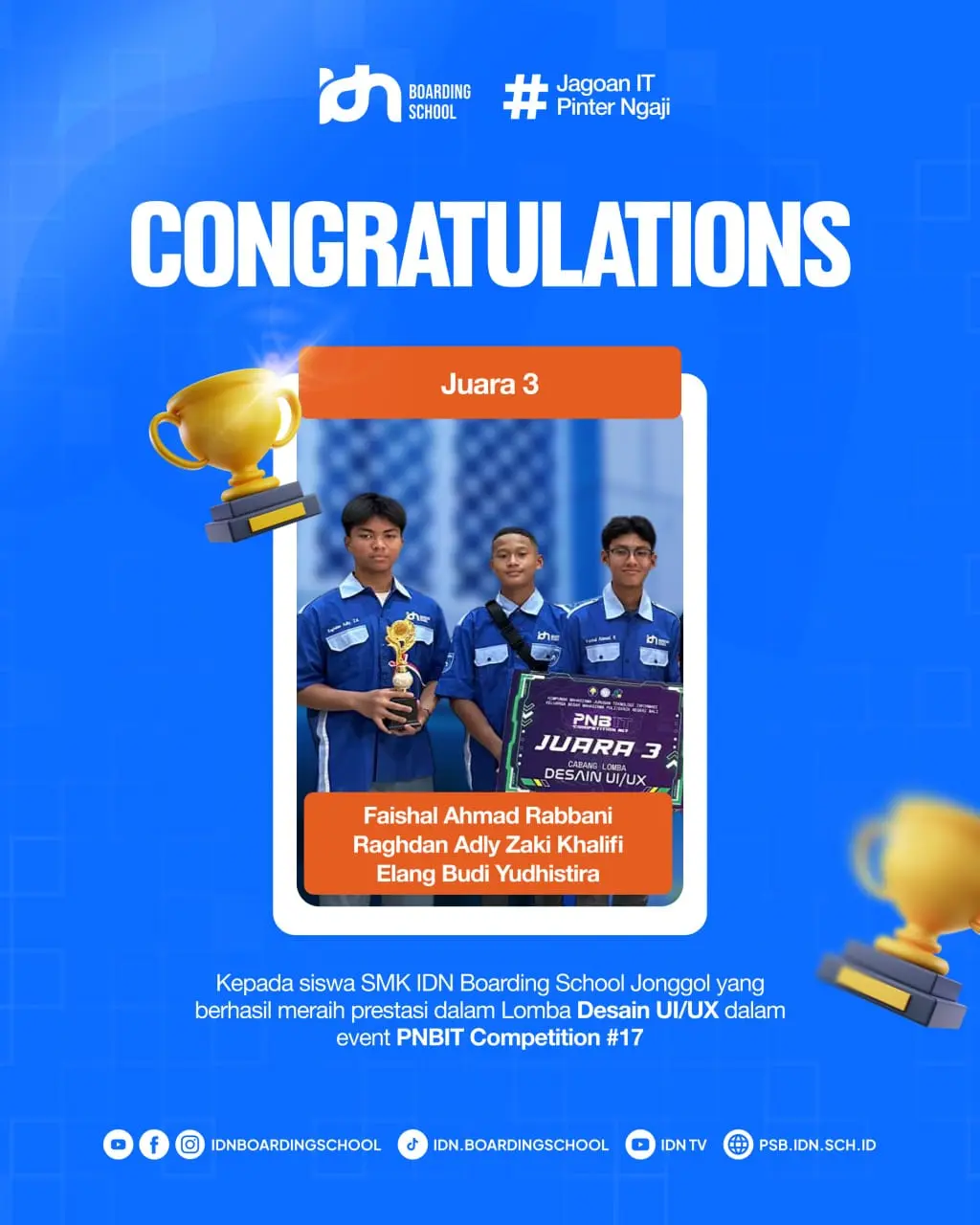 Santri SMK & SMP IDN Jonggol Raih Juara 3 UI/UX Design