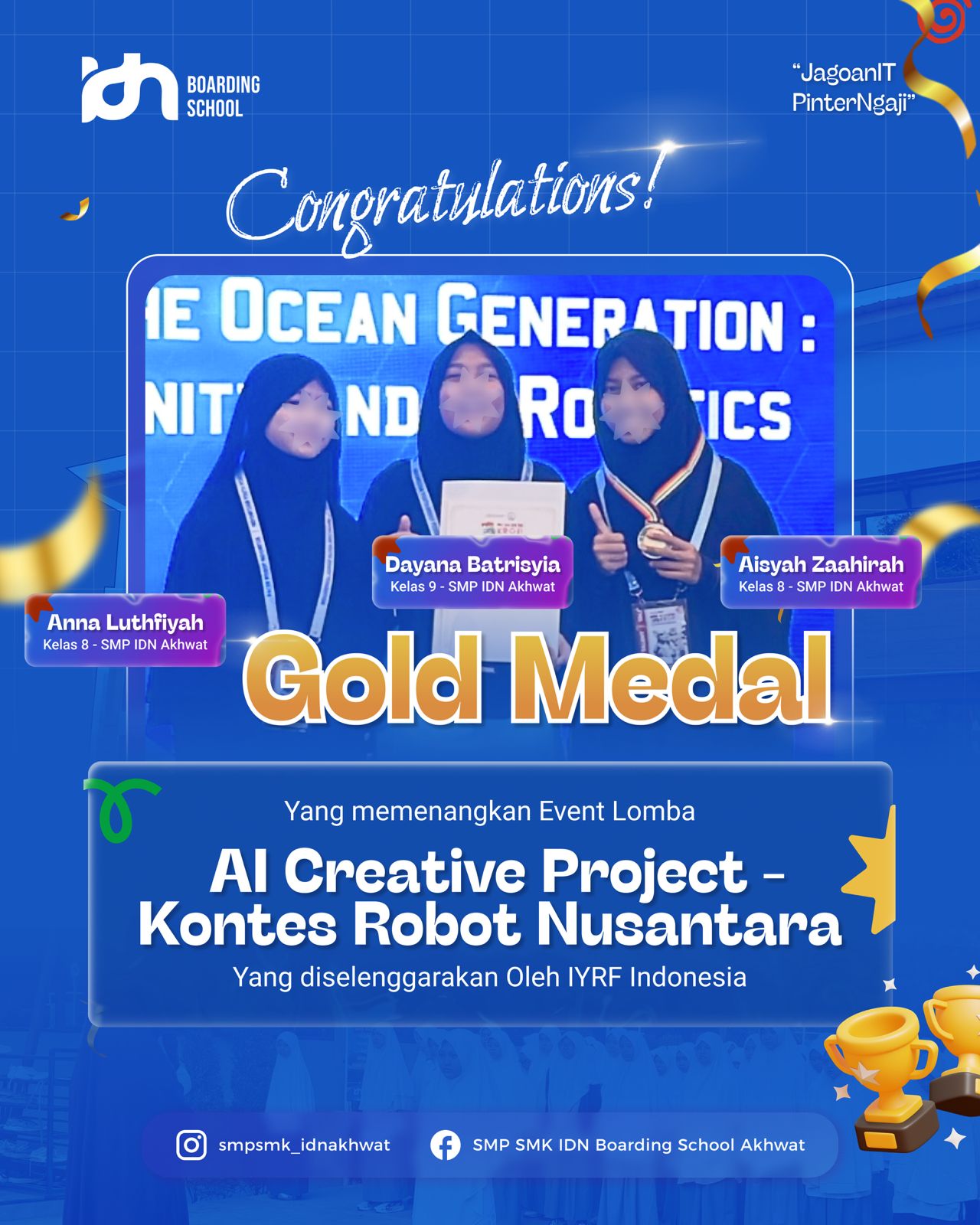 Santri SMP IDN Akhwat raih Gold Medal AI Creative Project di Kontes Robot Nusantara