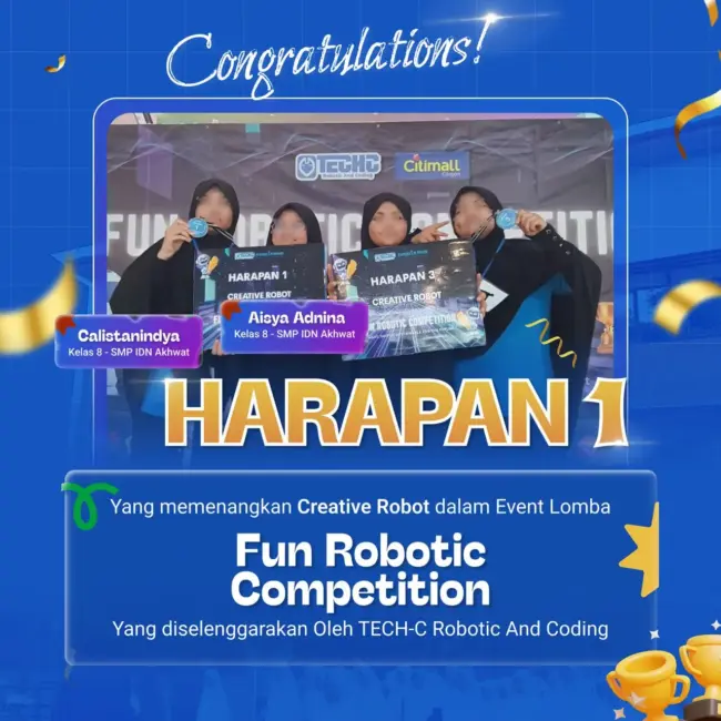 Aisya Adnina dan Calistanindya SMP IDN Akhwat Harapan 1 Creative Robot Fun Robotic Competition