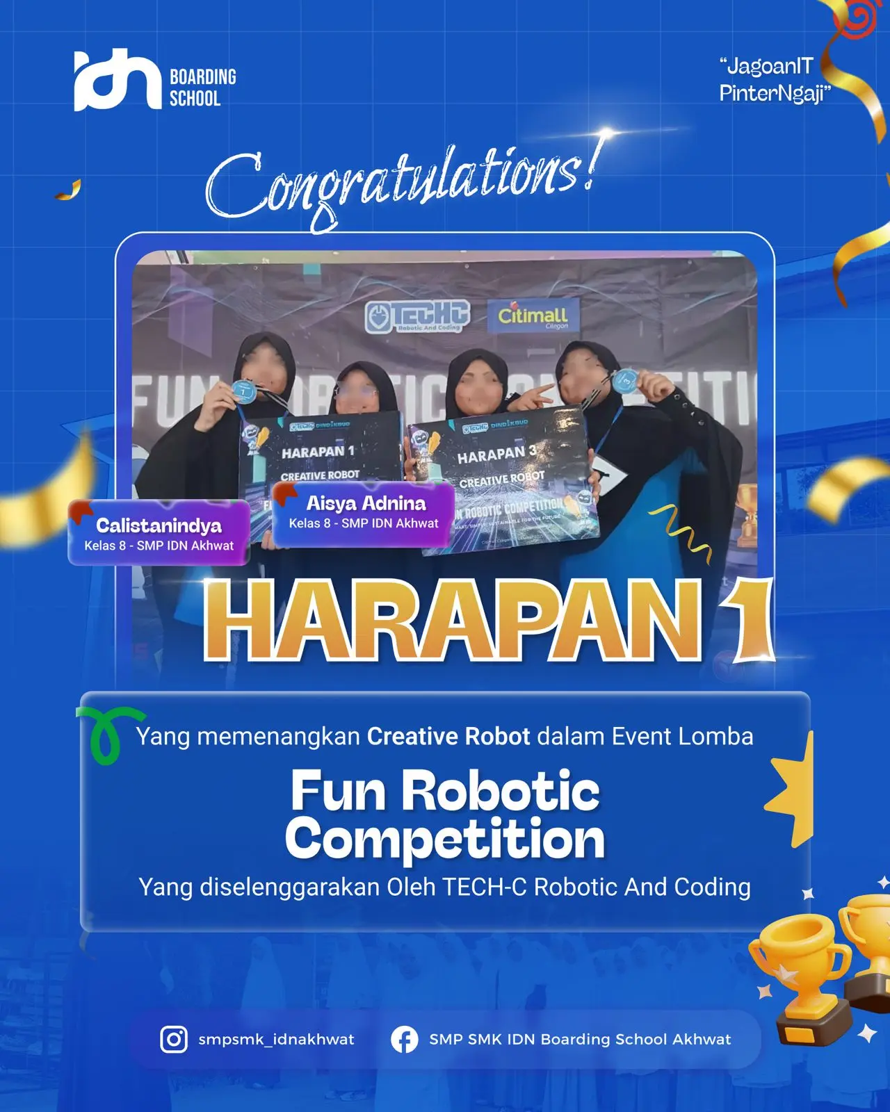 Aisya Adnina dan Calistanindya SMP IDN Akhwat Harapan 1 Creative Robot Fun Robotic Competition