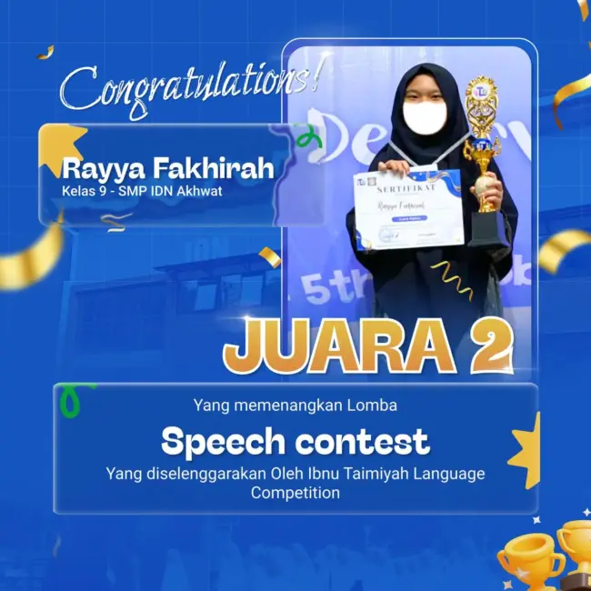 Santri akhwat SMP IDN Pamijahan raih Juara Speech Contest Ibnu Taimiyah Language Competition