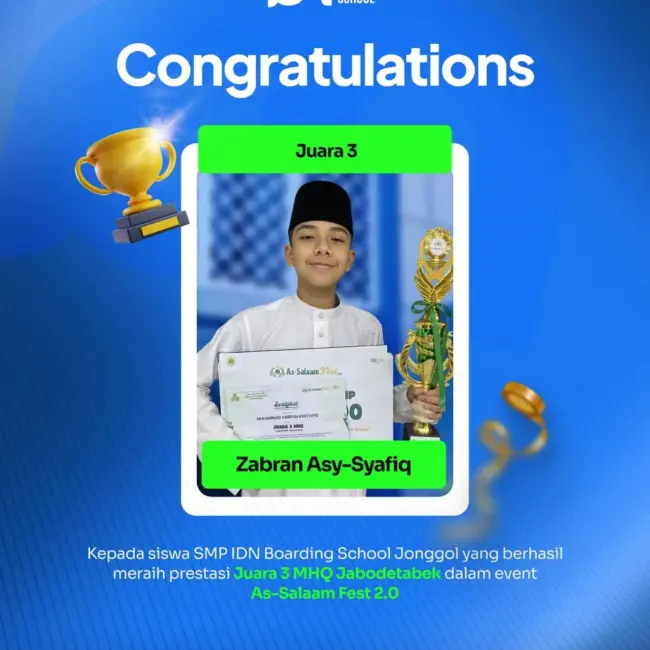 Zabran Asy-Syafiq SMP IDN Boarding School Juara 3 MHQ JABODETABEK