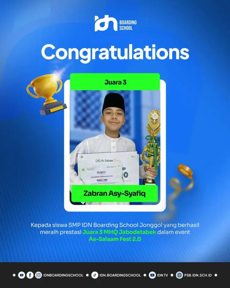 Zabran Asy-Syafiq SMP IDN Boarding School Juara 3 MHQ JABODETABEK