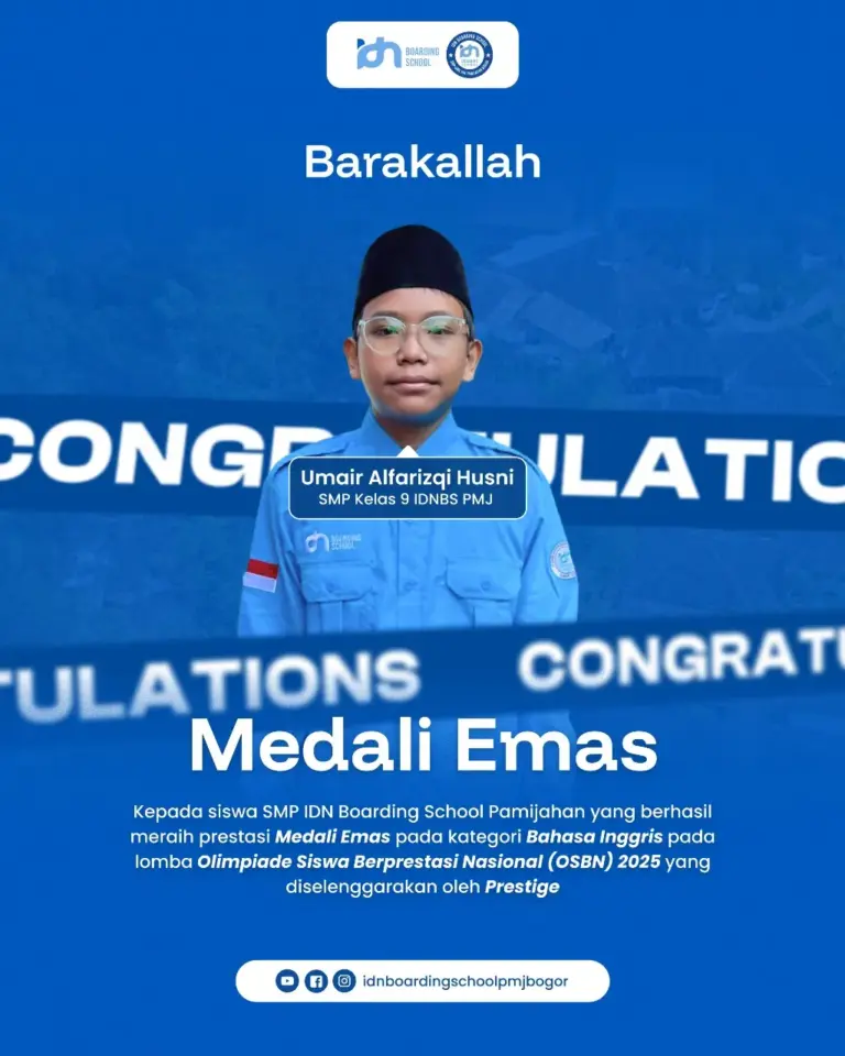 Umair Alfarizqi Husni SMP IDN Pamijahan Medali Emas Bahasa Inggris OSBN 2025