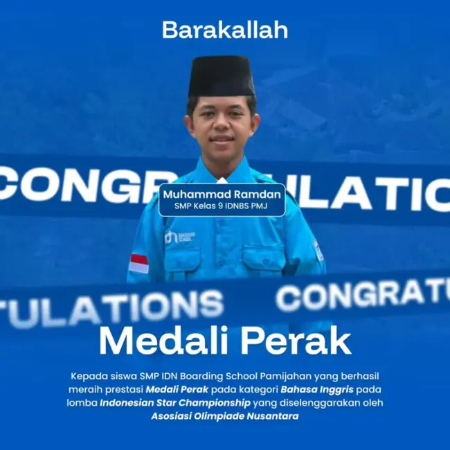 Muhammad Ramdan Yunus SMP IDN Pamijahan Medali Perak Bahasa Inggris
