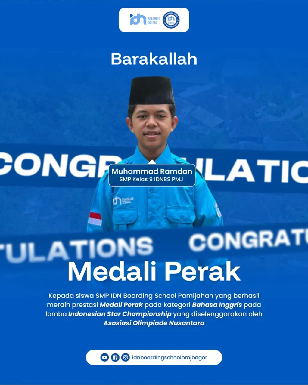 Muhammad Ramdan Yunus SMP IDN Pamijahan Medali Perak Bahasa Inggris