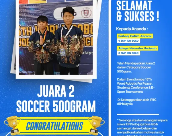 Santri SMP IDN Boarding School Solo Juara 2 Lomba Robotik Internasional