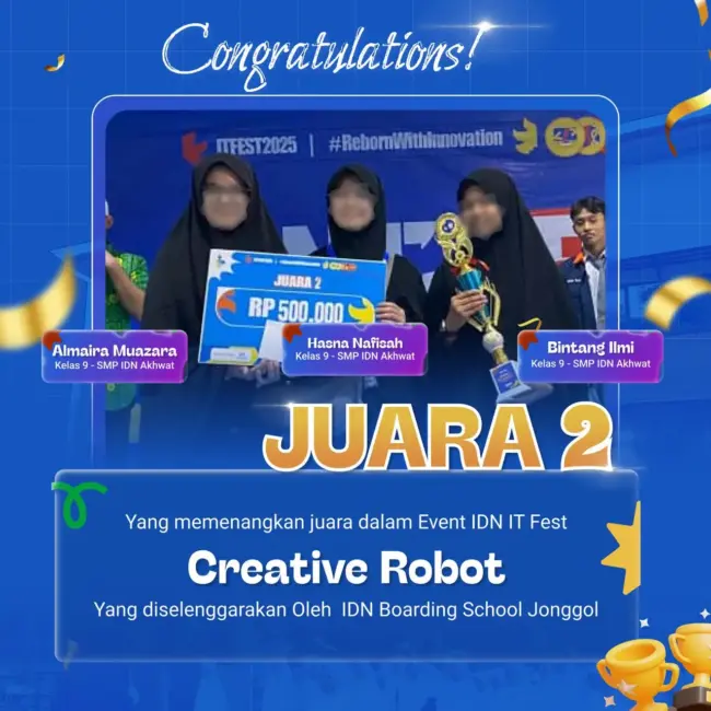 Santri SMP IDN Akhwat raih Juara 2 Creative Robot di IDN IT Fest Reborn