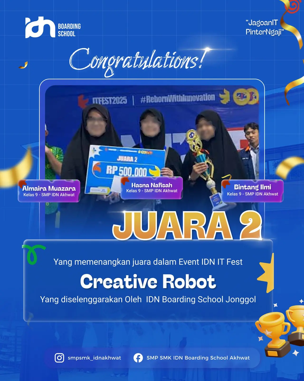 Santri SMP IDN Akhwat raih Juara 2 Creative Robot di IDN IT Fest Reborn