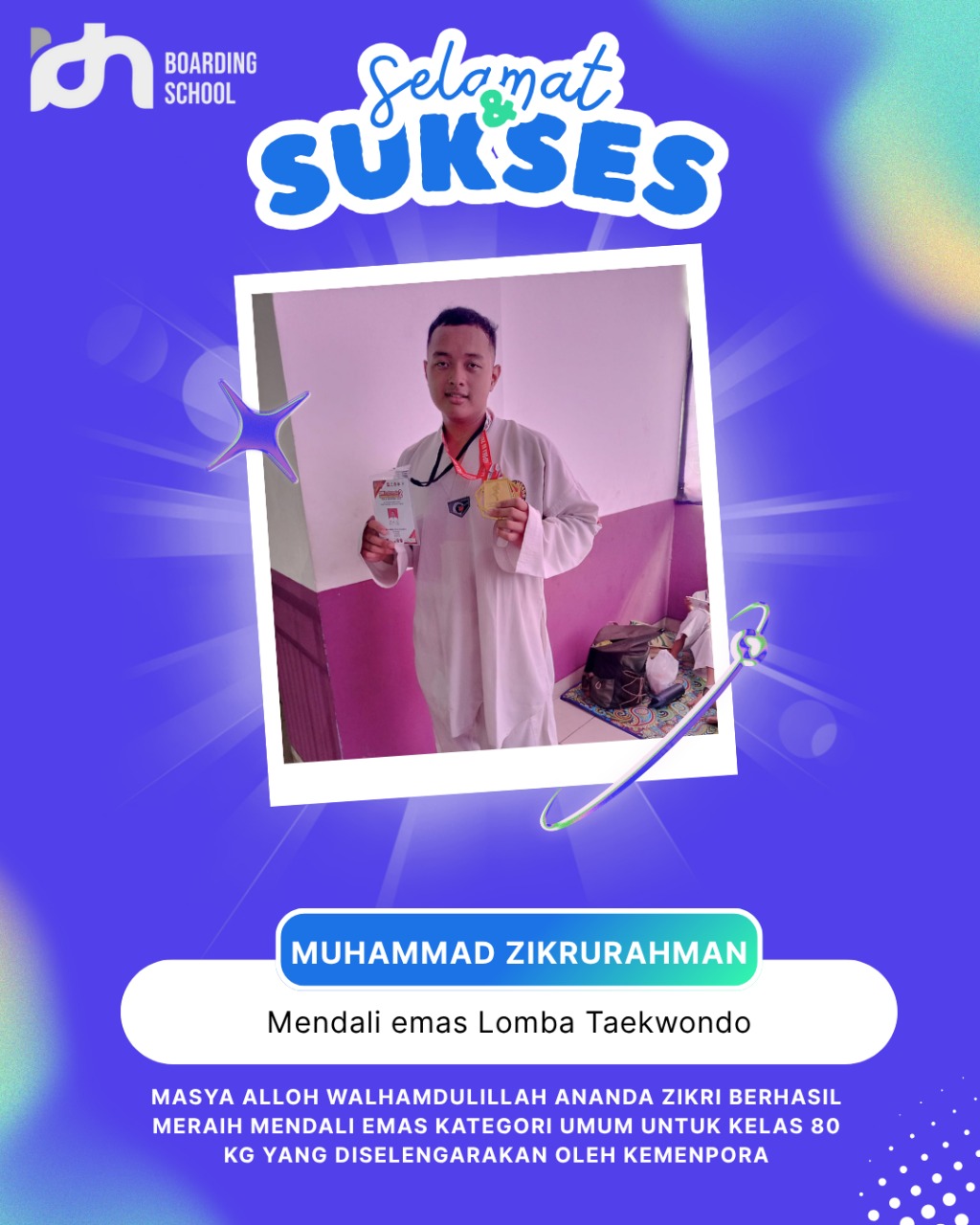 Santri SMK IDN Jonggol meraih Medali Emas Taekwondo di ajang Kemenpora