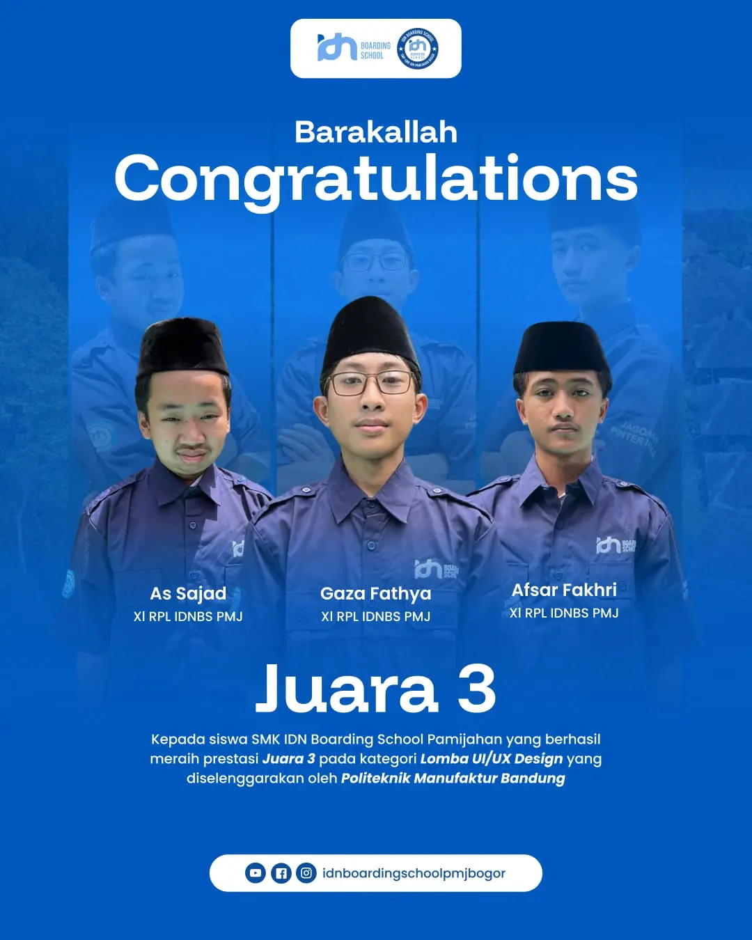 Santri SMK IDN Pamijahan meraih Juara 3 kategori UI/UX pada FUSE 2025