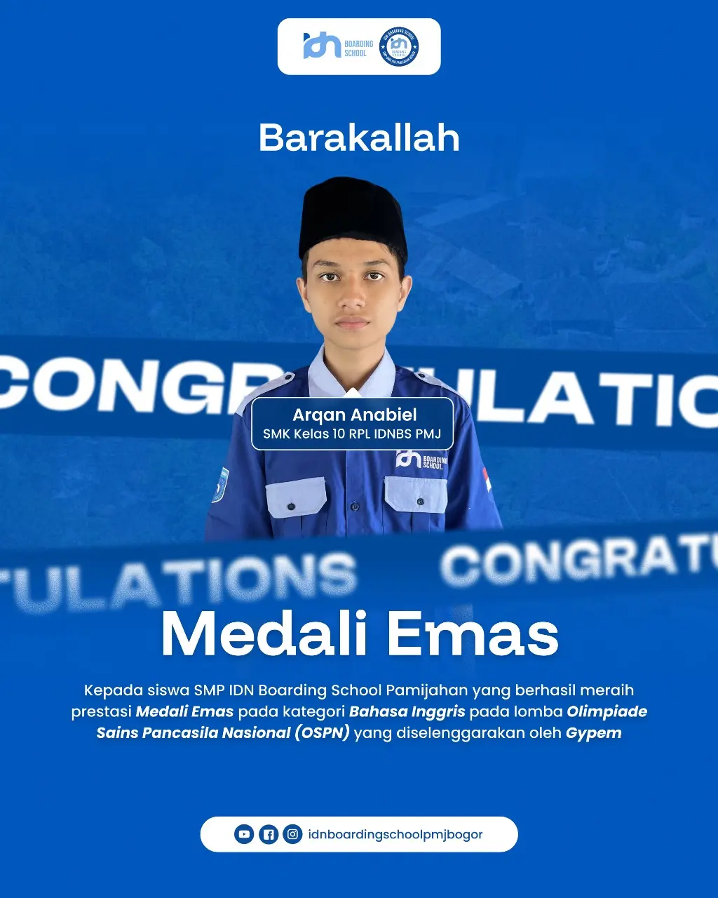 Santri SMK IDN Pamijahan meraih Medali Emas Bahasa Inggris dalam ajang OSPN 2025